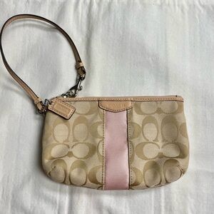 Coach Signature Pink & Tan Wristlet EUC